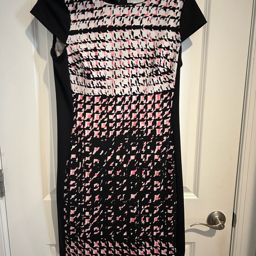 New York & Company Pink Black Sheath Midi Dress